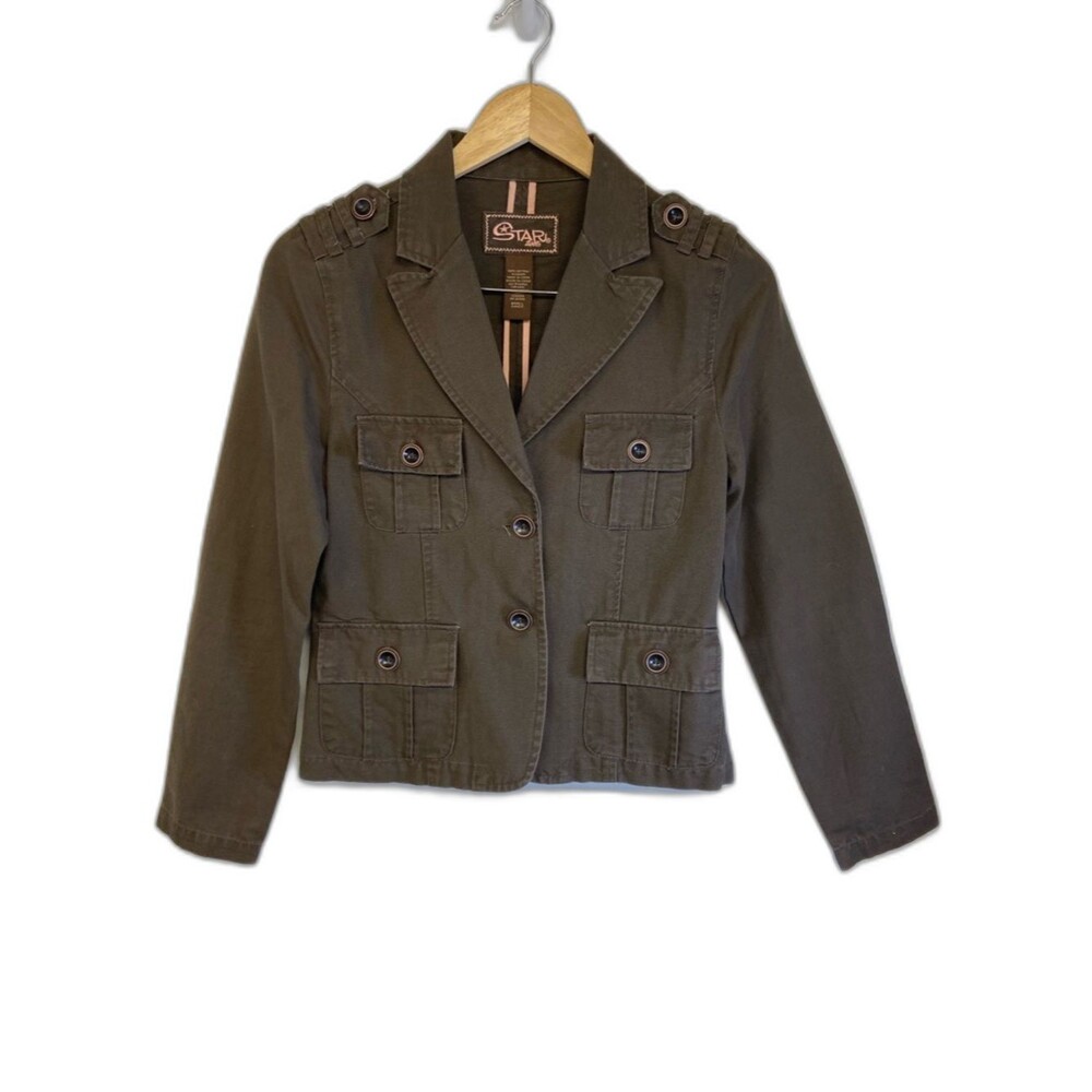 Star Jeans Brown Denim Military Style Jacket Size Small